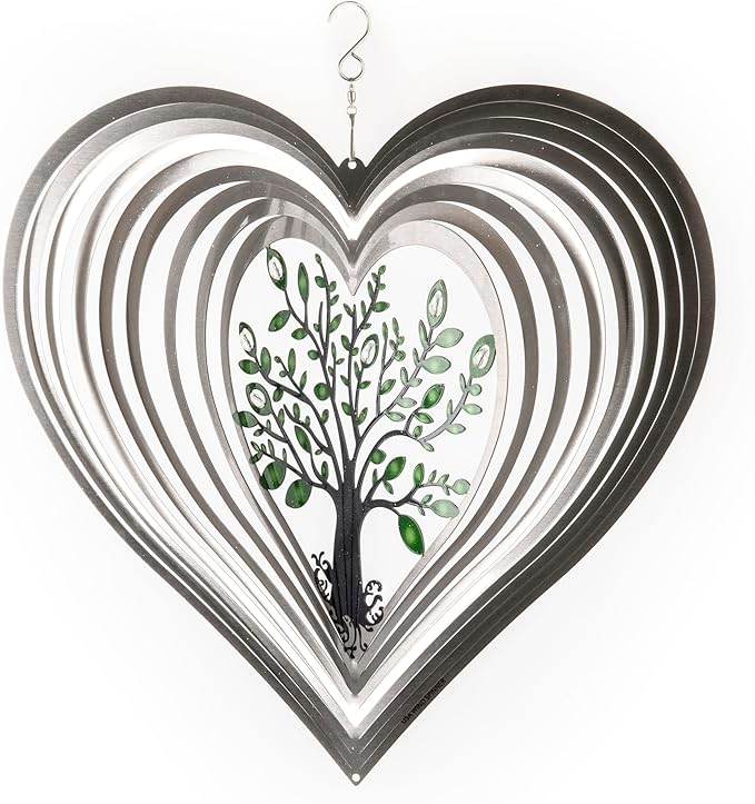 Heart Wind Spinners with Crystals for Yard and Garden, Metal Ornaments for Garden Décor, Outdoor Wind Spinner, Heart Décor Gifts, Outdoor Garden Decoration, 12 inch Heart Wall Décor by ISEO-VerdiqueGarden