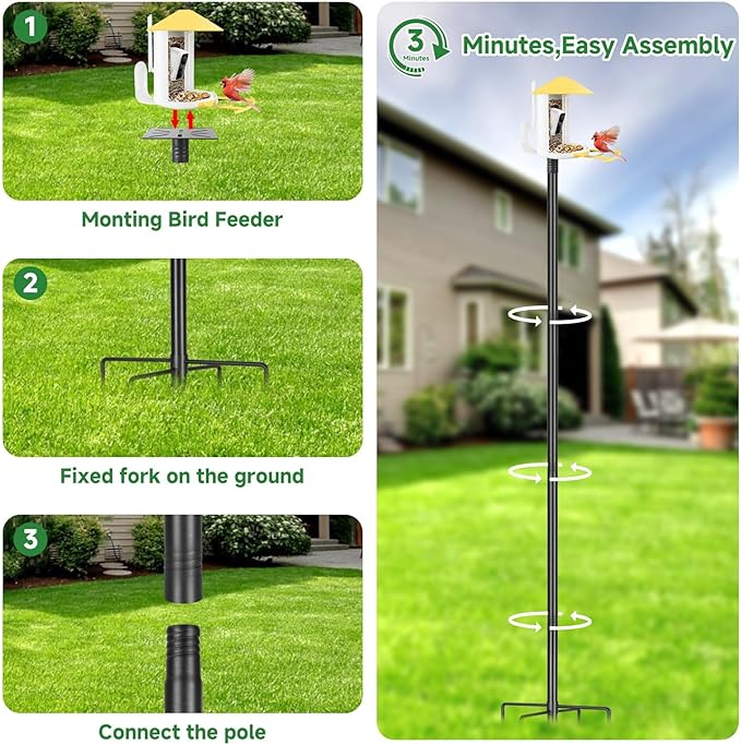 Smart Bird Feeder Pole-Heavy Duty Adjustable 3-6.6ft Universal Birdhouse Stand Mount for Backyard&Outdoor Bird Houses/Cameras (80'Pole)-VerdiqueGarden