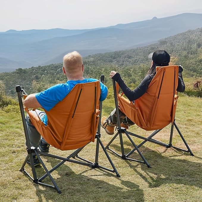 TIMBER RIDGE Hammock Camping Chair with Adjustable Backrest, Heavy Duty Folding Hammock Chair Supports 300lbs, Portable Hammock Chair for Camping, Travelling and Patio, Orange 2 Pack-VerdiqueGarden