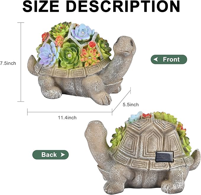 GIGALUMI 11.5 Inch Solar Garden Statues Turtle Figurine Lights for Outside Garden Decor, Yard Decorations Outdoor Housewarming Gifts for Mom, Women for Mothers Day-VerdiqueGarden