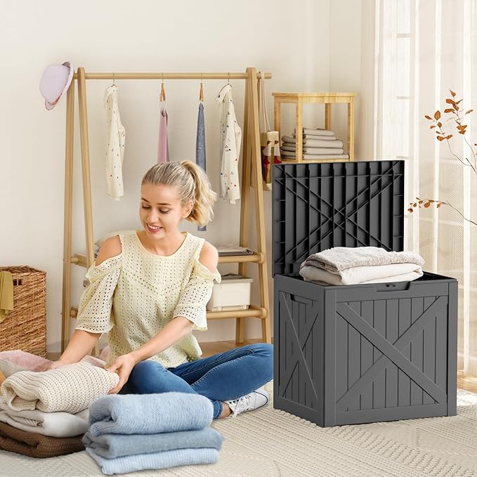 DRATO 32 Gallon Deck Box X pattern, Outdoor Storage Box for Patio Cushion, Sports Equipment, Garden Tools,Waterproof Patio Storage box, Lockable-VerdiqueGarden