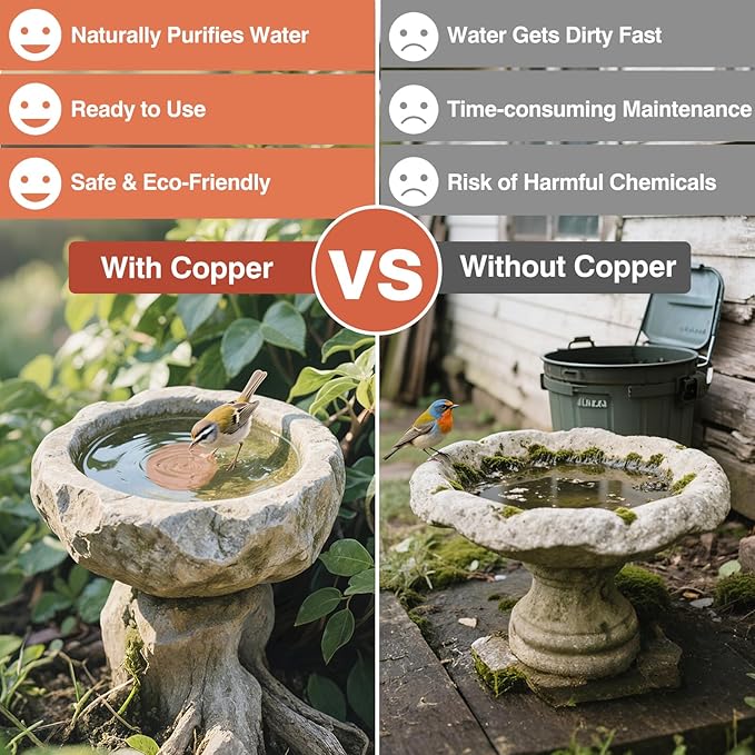 Bird Bath Copper Plate Disk 99.99% Pure Copper Cleaning Disk Stable Triple-Point Support Outdoor Bird Bowl, Pure Copper Bird Bath Purification Tray, Suitable for All Seasons-VerdiqueGarden