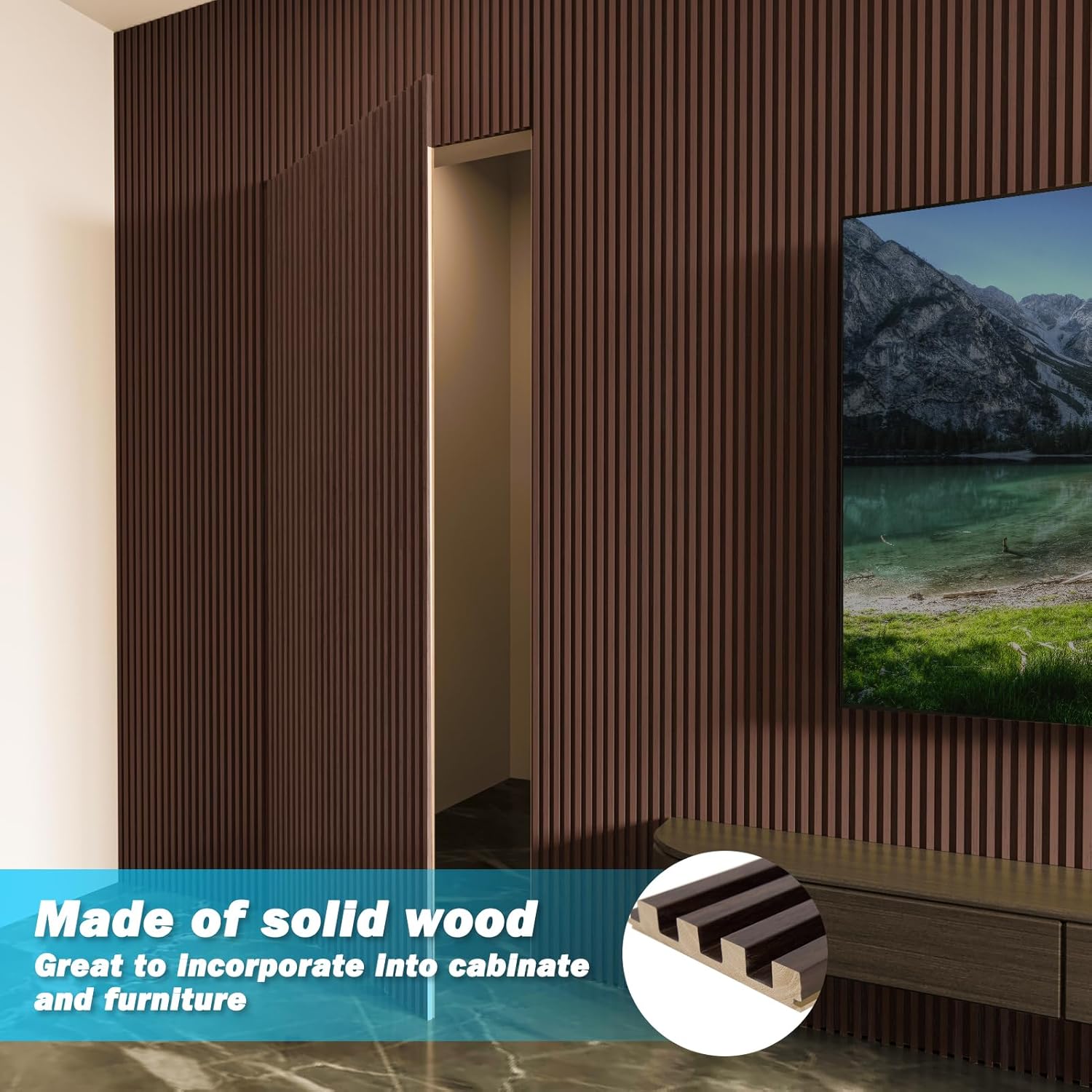 Art3d Slat Wood Wall Paneling for Interior and Ceiling Decoration - Pack of 4pcs + 1pc End-Trim, Size 108 x 5.7in.- Smoked Oak-VerdiqueGarden