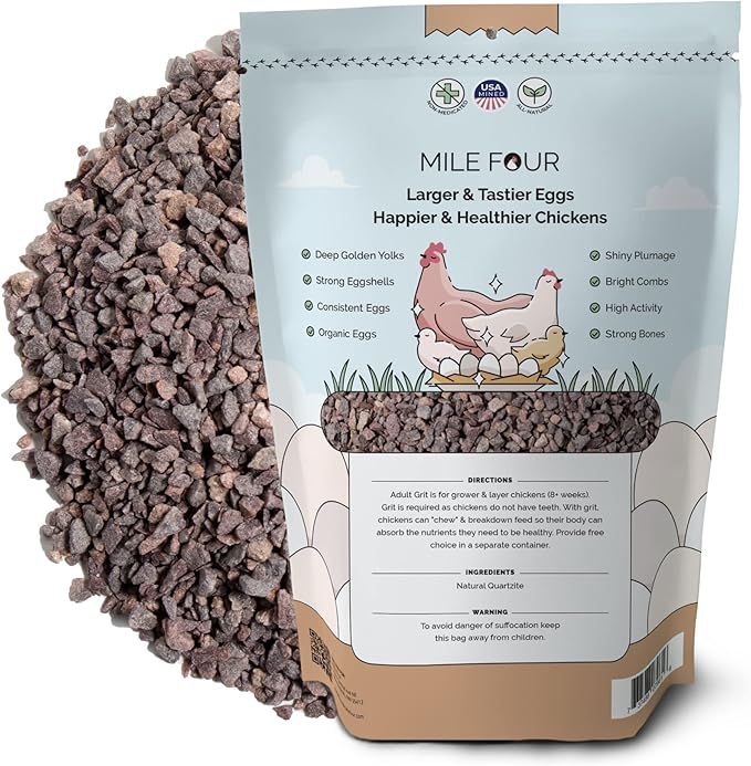 Chicken Grit for Layer & Grower Chickens Age 8-20+ Weeks - 100% Natural Mineral Chicken Grit Quartzite, Poultry Grit, USA Mined, 4 lbs-VerdiqueGarden