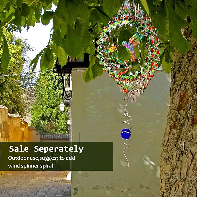 Hummingbird Wind Spinner for Yard and Garden,12in 3D Wind Spinner Hummingbird Gift for Women/Mother/Father/Men,Hanging Bird Wind Catchers Kinetic Yard Art Ornaments Outdoor Wind Sculptures-VerdiqueGarden