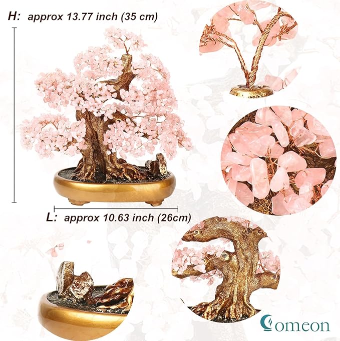 Feng Shui Money Tree Large Crystal Quartz Lucky Tree Gem Tree for Office Home Feng Shui Decoration for Wealth/Fortune and Luck (Rose Quartz)-VerdiqueGarden