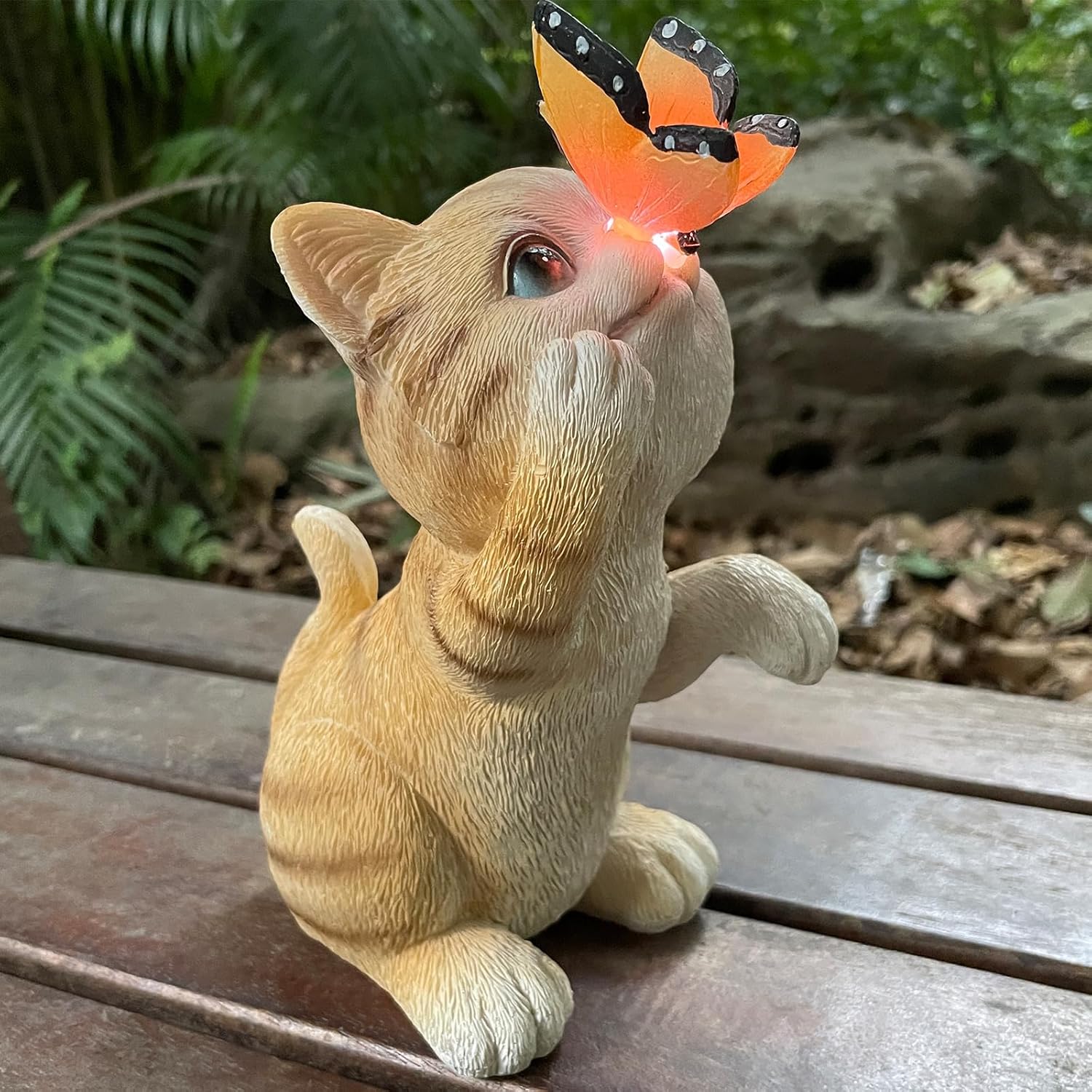 Garden Decor Solar Cat Figurines Cat Lover Gifts with LED Butterfly Lights for Indoor Outdoor Decor for Yard Garden Patio Decor Gifts for Women Grandma Mother's Day Birthday-VerdiqueGarden