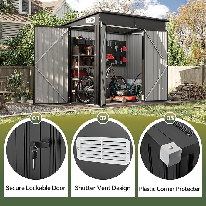 Aoxun 7' x 4' Shed 140 CU.FT Outdoor Waterproof Storage Shed with Triple Lockable Door Garden Metal Tool Shed for Outside-VerdiqueGarden