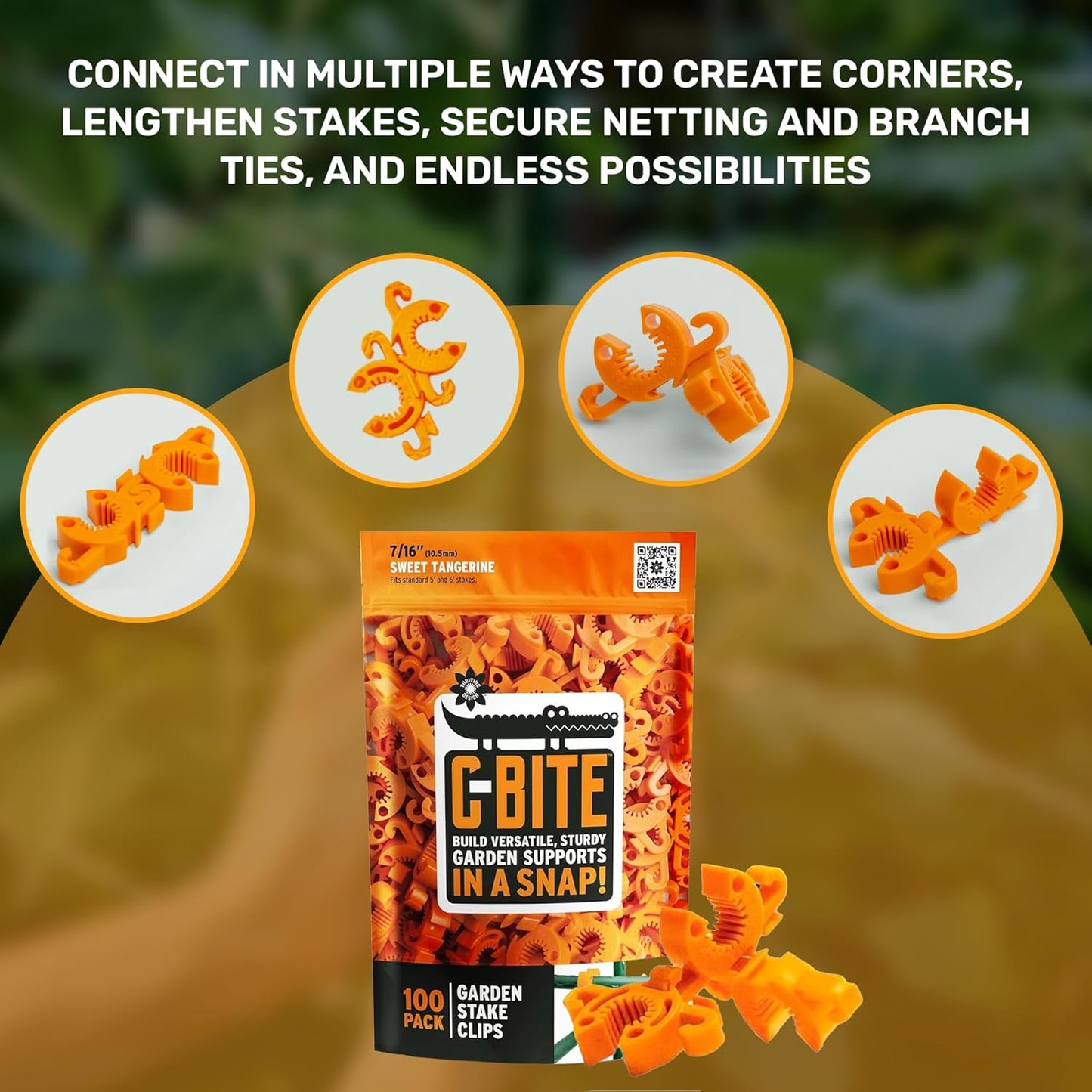 Plant Support Clips for Trellis, Garden Stakes, Wire Fence, Climbing Plants, Indoor Gardening, Hydroponics Systems, and Vines | Durable Gardening Clips (Tangerine Orange - 100 Pack)-VerdiqueGarden