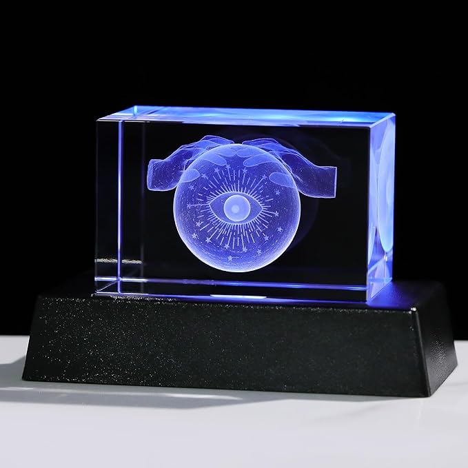 Qianwei 3D Crystal Evil Eye Decor - Evil Eye Light Halloween Witch Figurines Occult Medieval Goth Satanic Home Desk Decor Witchy Gifts Horror Lilith Statue-VerdiqueGarden