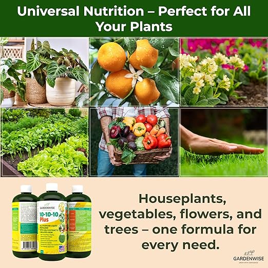 10-10-10 Fertilizer for All Purpose Plants - Liquid Fertilizer with Seaweed Kelp&Iron - Plant Food Outdoor & Indoor Plant Food, Vegetables, Flowers, Lawn & Garden 10 10 10 Fertilizer 1x8oz-VerdiqueGarden