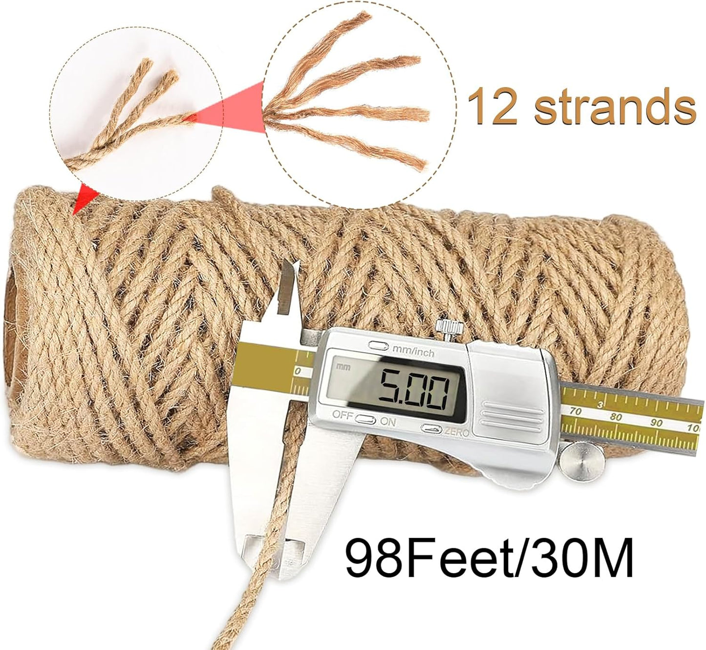 5mm Jute Twine,98 Feet Twisted Jute Rope, Garden Twine, Heavy Duty and Thick Twine Rope, Garden, Arts & Crafts, Home Decor, Packaging Braided-VerdiqueGarden