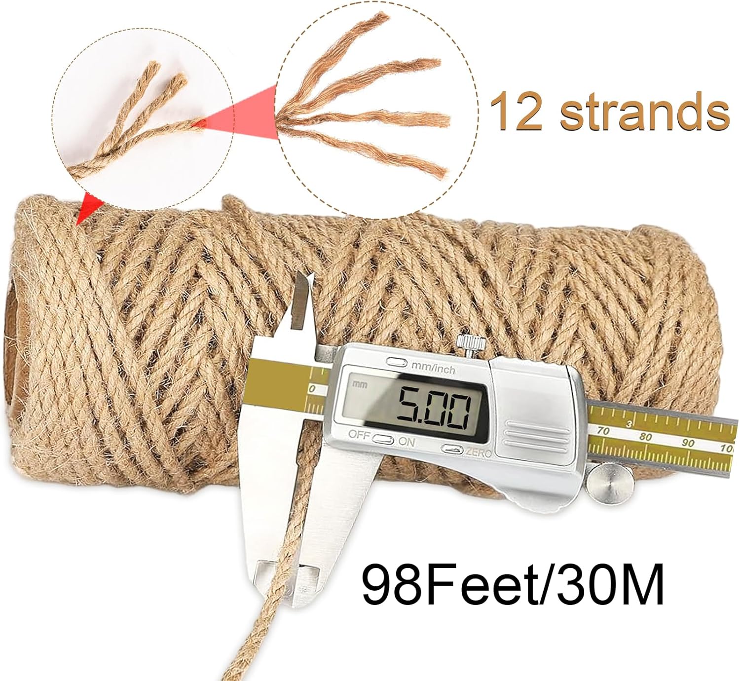 5mm Jute Twine,98 Feet Twisted Jute Rope, Garden Twine, Heavy Duty and Thick Twine Rope, Garden, Arts & Crafts, Home Decor, Packaging Braided-VerdiqueGarden