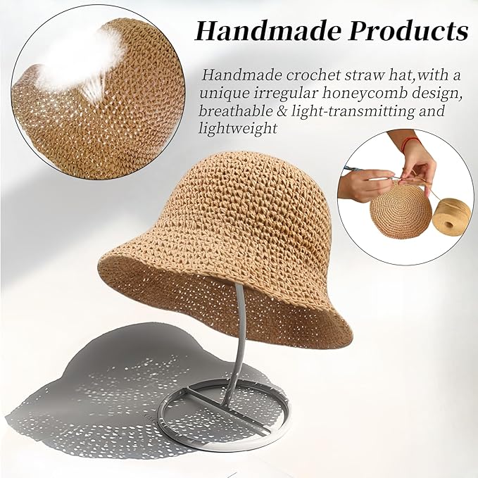 Floppy Big Beach Straw Hats for Women Foldable Summer Wide Brim Packable Sun Hat Womens Travel Straw Fedora Hat-VerdiqueGarden
