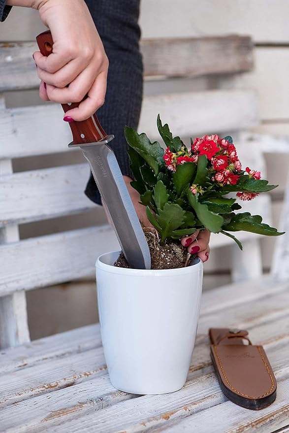 Hori Hori Knife - Landscaping, Digging, Weeding, Cutting, Planting Gardening Tool With Leather Sheath, Stainless Steel Blade and Sharpening Stone-VerdiqueGarden