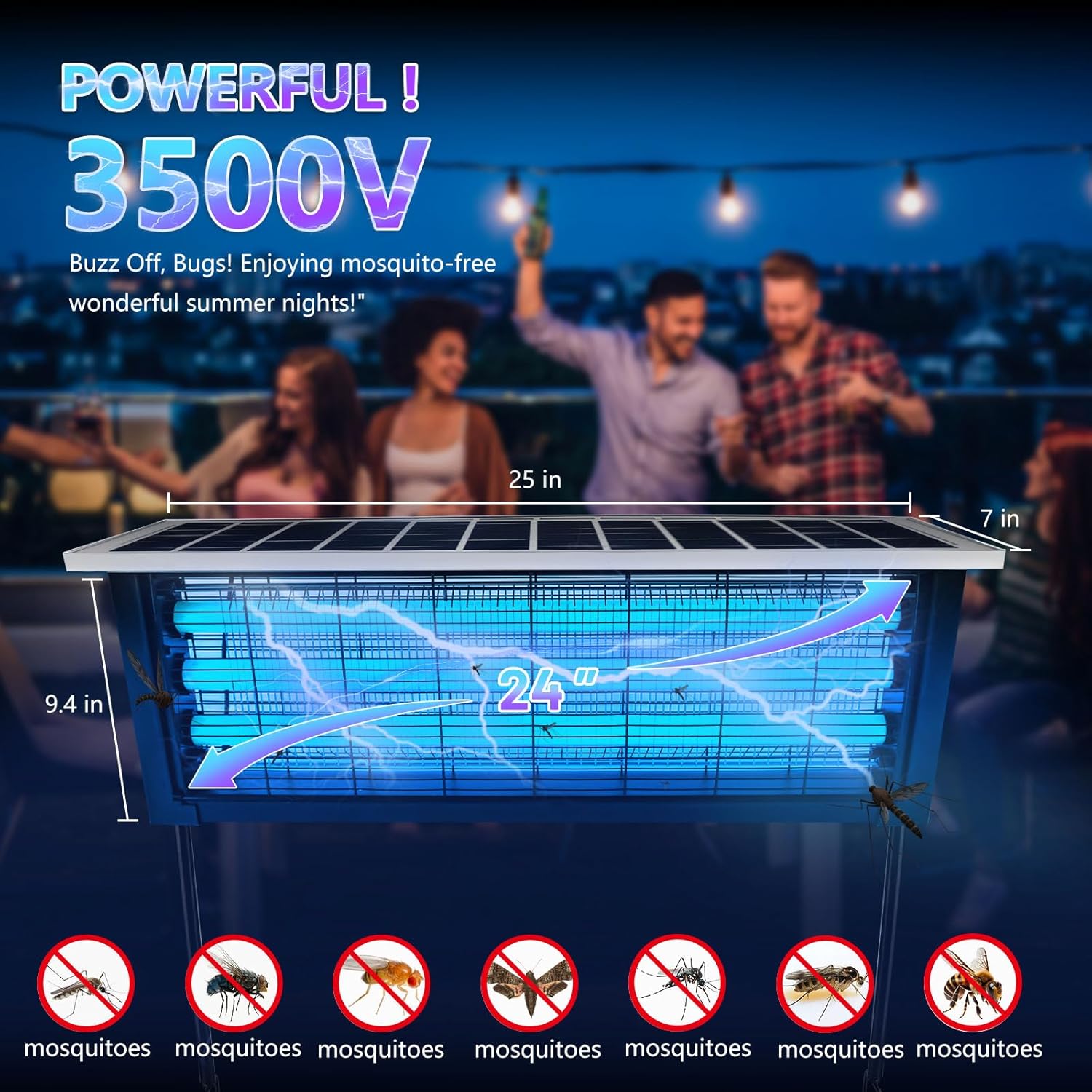 Powerful Large Solar Bug Zapper Outdoor for 4000 sq.ft, Rechargeable Mosquito Zapper with High Powered, Cordless Solar Fly Zapper for Patio Garden Backyard RV Camping Pond with 18W Solar Panel-VerdiqueGarden