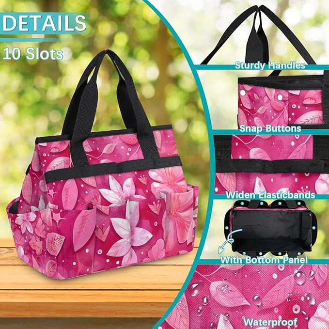 Rose Red flower Gardening Tool Bag,Heavy Duty Garden Tote Bag,Portable Oxford Gardening Storage Basket Organizer Handbag with Pockets Handle,Hand Tools Gifts for Outdoor Garden Lawn-VerdiqueGarden