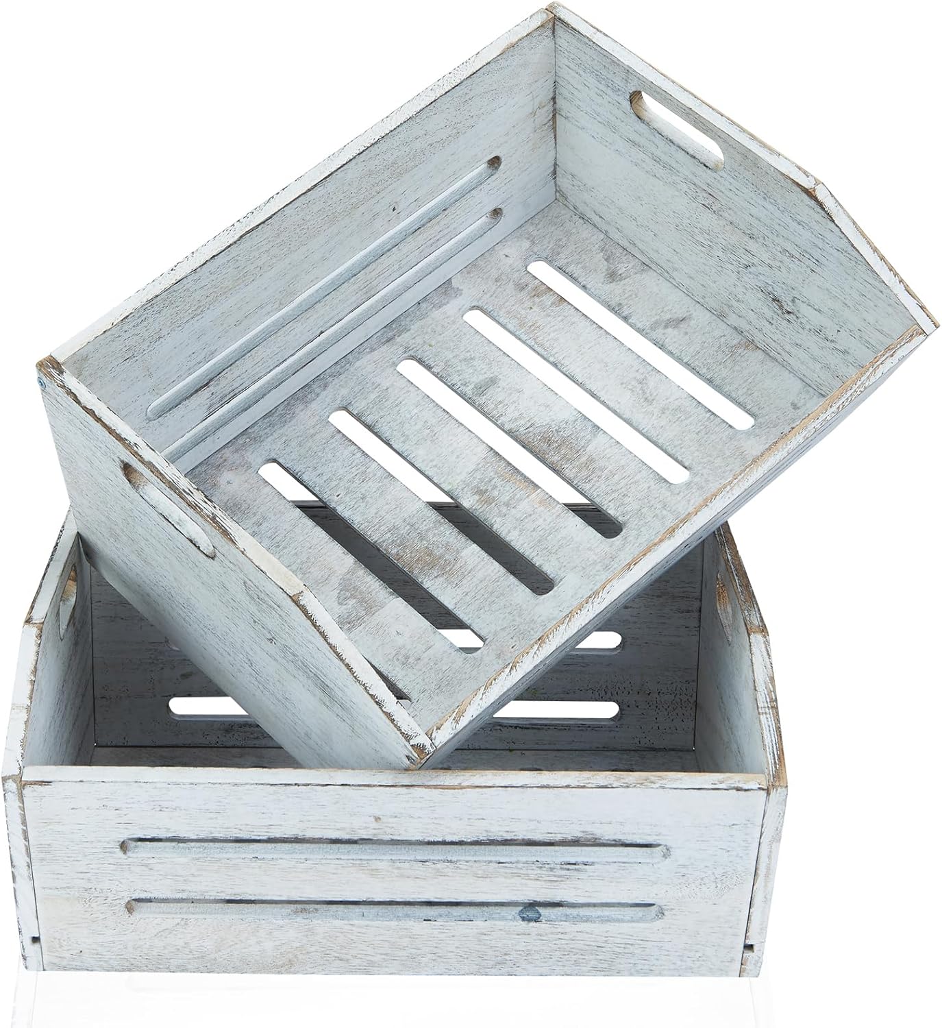 ELONG HOME Wooden Crate, 2 Pack Fast Assemble Wooden Crate for Storage, Decorative Farmhouse Wooden Crate Basket, Vintage Wood Crates Display for Fruits and Vegetables-VerdiqueGarden