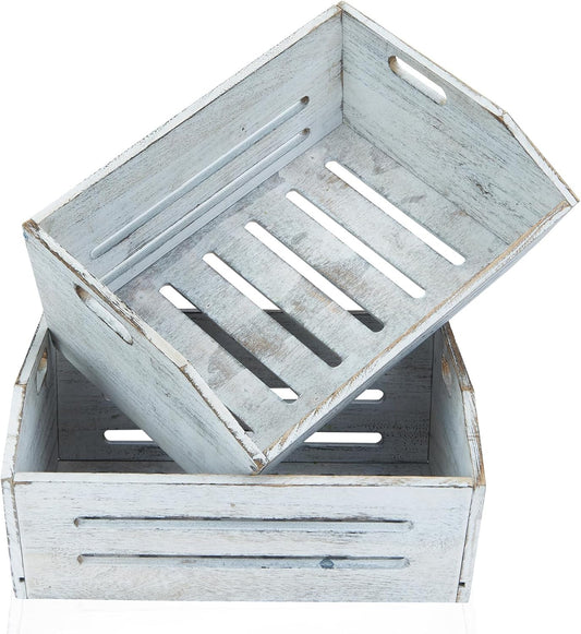 ELONG HOME Wooden Crate, 2 Pack Fast Assemble Wooden Crate for Storage, Decorative Farmhouse Wooden Crate Basket, Vintage Wood Crates Display for Fruits and Vegetables-VerdiqueGarden