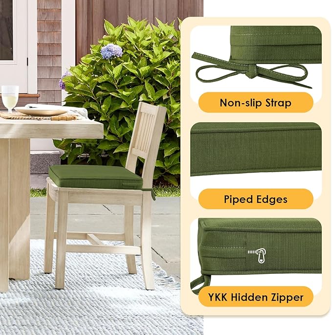 Outdoor Square Corner Seat Cushion, 18.5"x16"x3", Set of 4, Non Slip Seat Cushion Pads with Removable Cover for Patio Furniture, Garden Yard Lawn, Deep Forest Green-VerdiqueGarden