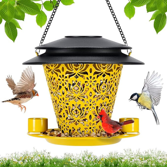 Solar Bird Feeders for Outside Hanging Metal Wild Bird Feeder Solar Lanterns Outdoor Waterproof Garden Decor for Yard Yellow-VerdiqueGarden