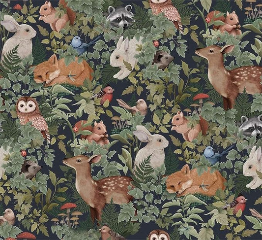 Animal Leaf Forest Deer Rabbits Squirrel Owl Green Plants Peel and Stick Wallpaper Self Adhesive Removable Easy Peel Off Contact Paper Stick on Wall Paper for Bedroom&Renter-VerdiqueGarden