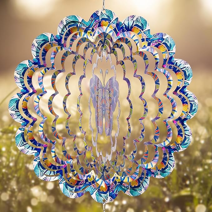 TUOKING Butterfly Wind Spinners Outdoor for Yard and Garden Decor 3D Hanging Wind Sculpture 12 Inch Stainless Steel Wind Spinner Decoration Worth Gift for Women-VerdiqueGarden