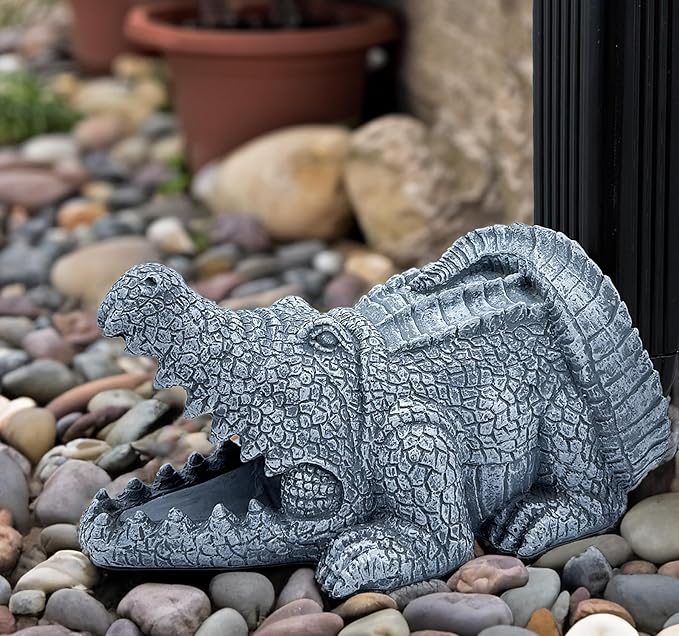 Realistic Crocodile Statue, Garden Rain Downspout Diverter, Splash Block & Gutter Extender, Decorative 3"x4" Gutter Extension, Outdoor Decor Sculpture, Unique Gutter Downspout Decoration-VerdiqueGarden