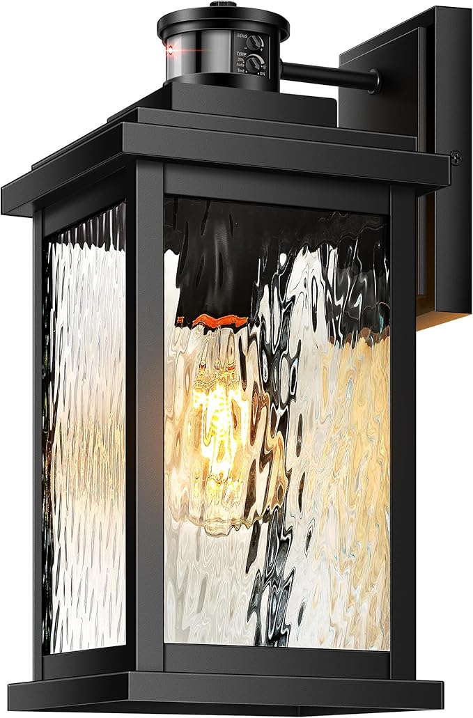 VIANIS Large Advanced Motion Sensor Outdoor Lights, Black Easy-to-Install Dusk to Dawn Outdoor Wall Lights, Aluminum Waterproof Porch Light with Water Glass for Porch, Garden, Front Door-VerdiqueGarden