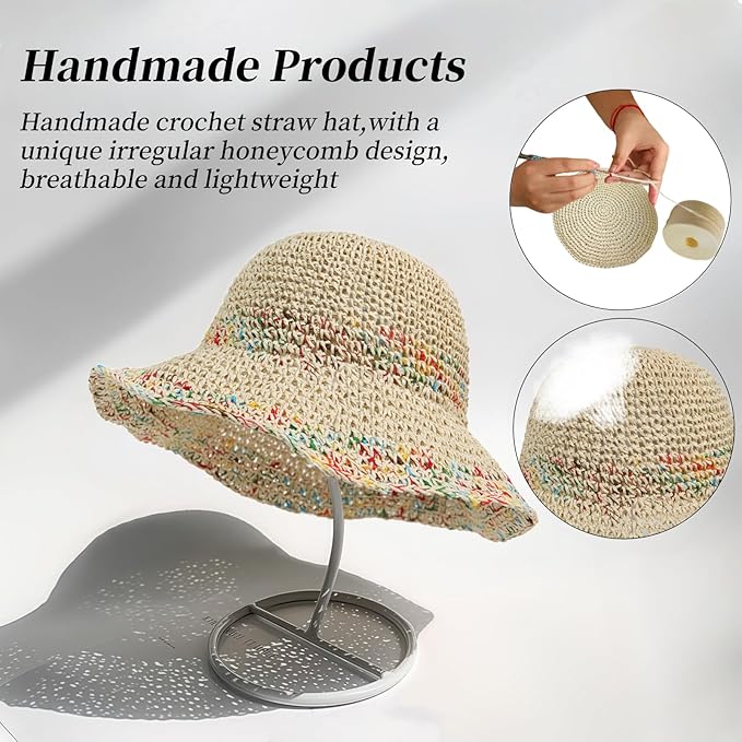 Floppy Big Beach Straw Hats for Women Foldable Summer Wide Brim Packable Sun Hat Womens Travel Straw Fedora Hat-VerdiqueGarden