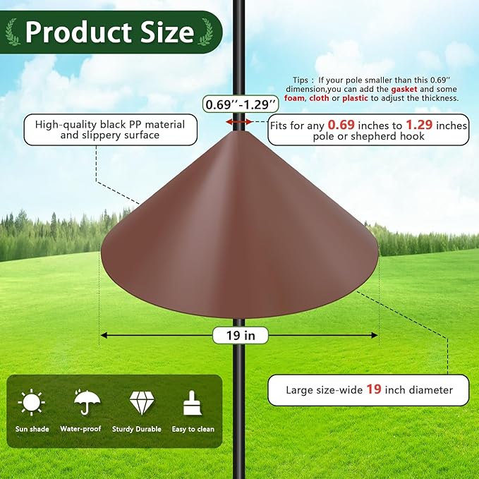 Gtongoko 19 Inch Squirrel Baffle for Bird Feeder Pole Squirrel Guards for Shepherds Hook Stopper for Bird Feeders Brown 1 Pack-VerdiqueGarden