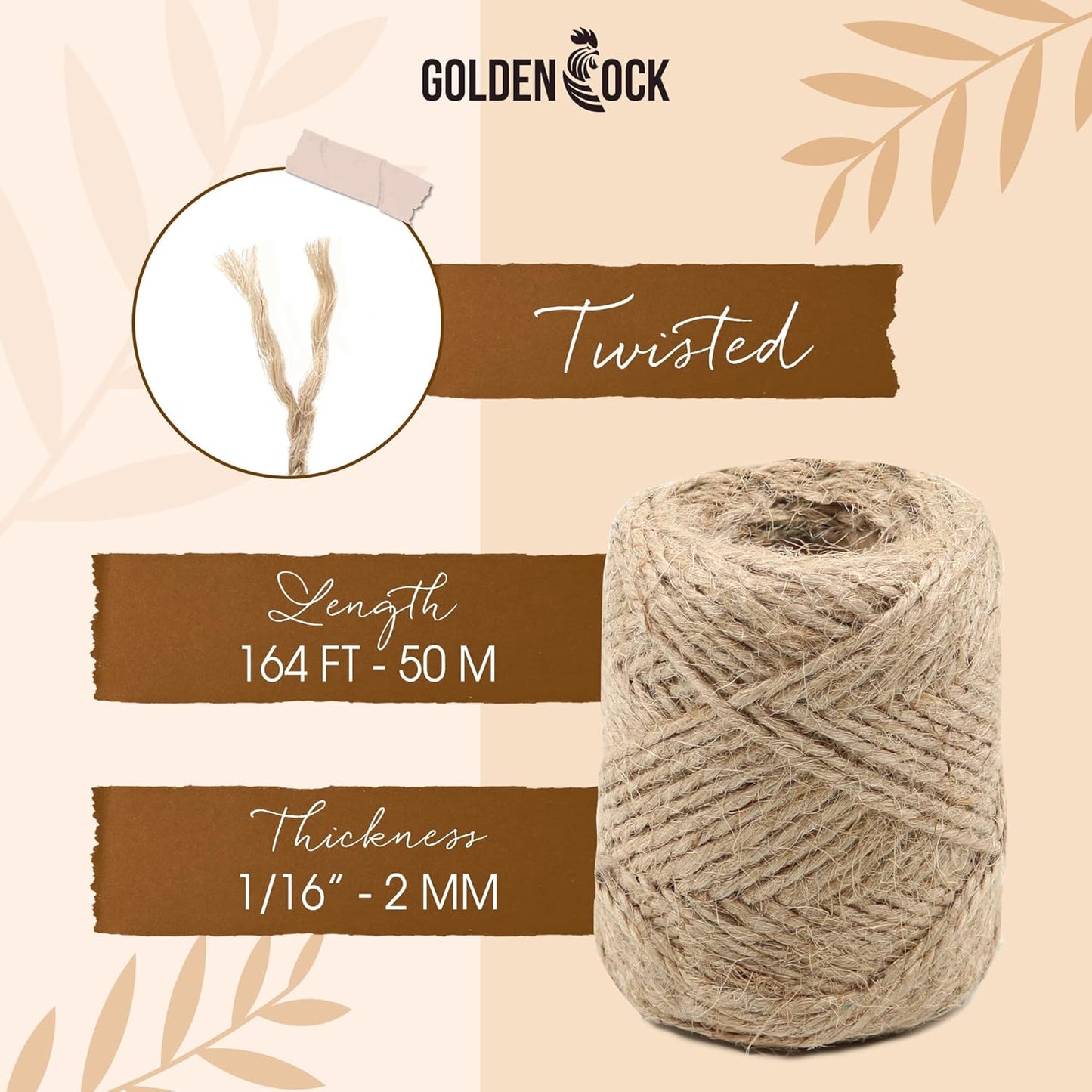 2mm - 164FT Natural Jute Twine Rope String - for Crafts Gardening Plant Accessories Gift Wrapping, Arts Packing Material Christmas Twine Bulk Wedding Decor-VerdiqueGarden