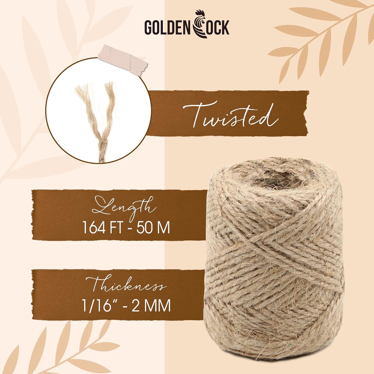 2mm - 164FT Natural Jute Twine Rope String - for Crafts Gardening Plant Accessories Gift Wrapping, Arts Packing Material Christmas Twine Bulk Wedding Decor-VerdiqueGarden