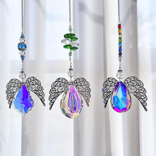 H&D HYALINE & DORA Metal Angel Wing Pendant with Rainbow Crystal Prisms Suncatcher Window Home Christmas Hanging Decor,Set 3pcs-VerdiqueGarden