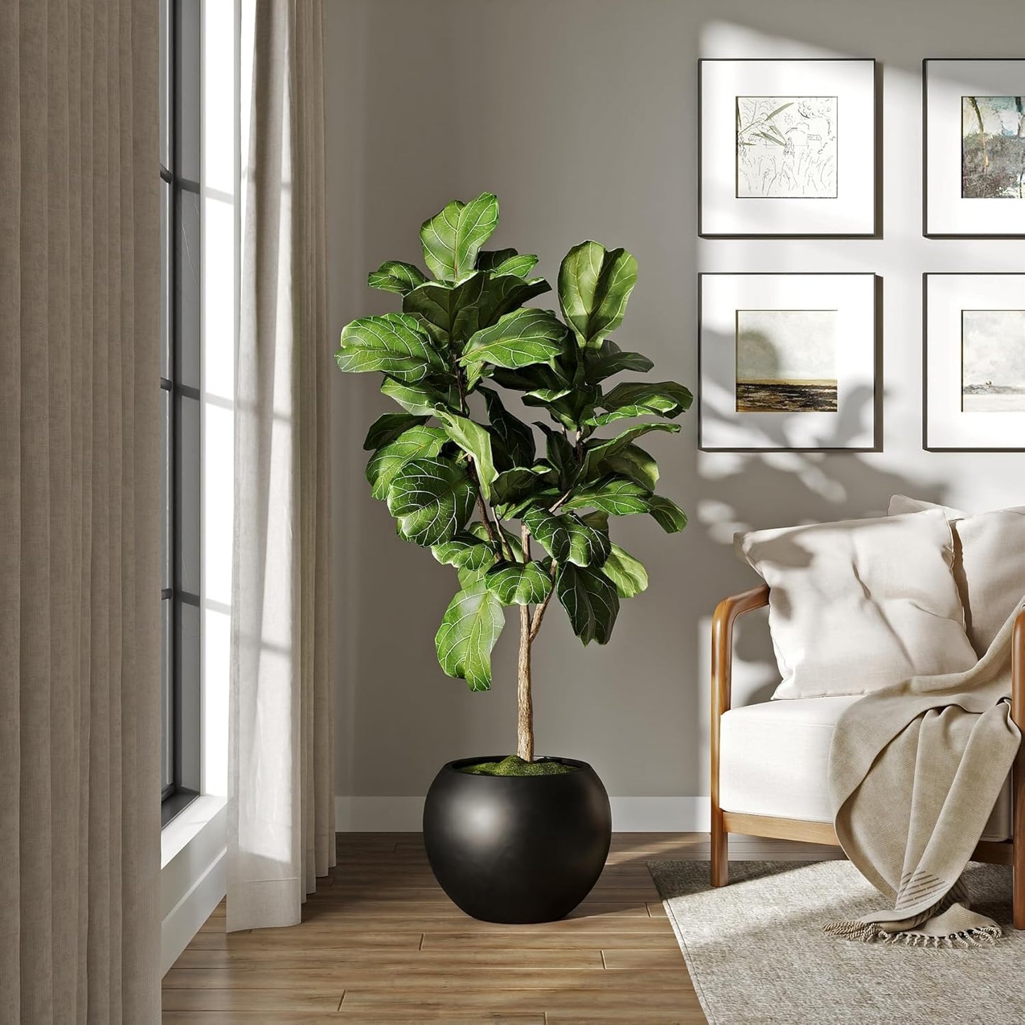 DTY Signature Mount Sherman Lightweight Durable Modern Fiberstone Sphere Planter for Indoor & Outdoor Drainage Hole & Rubber Plug Weather Resistant, 13.5" H x 17" Dia, 12" Opening- Medium, Black-VerdiqueGarden