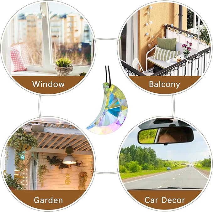 HDCRYSTALGIFTS 2pcs 50mm Crystal Prisms Sun Catchers,Half Moon Drop Hanging Suncatchers for Windows, Rainbow Maker Crystals Decoration-VerdiqueGarden