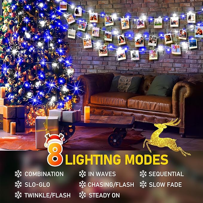 KNONEW 403FT 1000 LED Christmas Lights Outdoor String Light with 8 Modes and Timer Memory Waterproof Fairy Lights Decorations for Xmas Tree Yard Wedding Backdrop Decor(Blue and White)-VerdiqueGarden