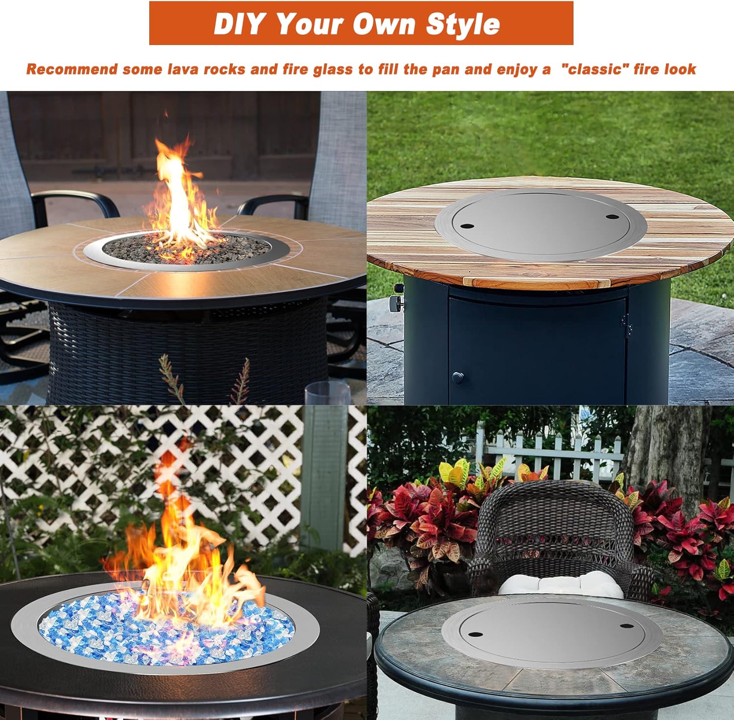 Skyflame 19 Inch Round Stainless Steel Drop in Fire Pit Pan Fire Bowl with Burner Ring and Protective Cover-VerdiqueGarden
