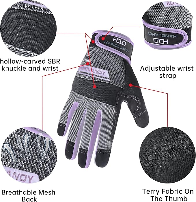 HANDLANDY Women Safety Work Gloves Utility Touch Screen Working Grip Glove for Yardwork Gardening Breathable Mechanic Gloves-VerdiqueGarden