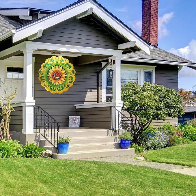 Sunflower Wind Spinners 3D Hanging Wind Spinner Sunflower Ornament Gifts for Women Mom Grandma,12inch Metal Wind Kinetic Sculpture for Outdoor&Indoor Decor, Yard Art, Garden Decoration-VerdiqueGarden