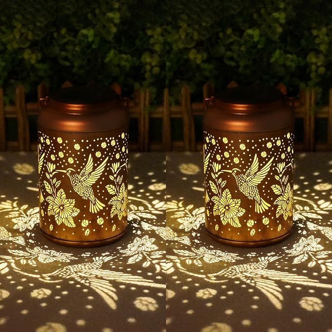 2 Pack Hummingbird Solar Lanterns Outdoor Waterproof Hanging Solar Lights, Birthday Gifts for Women, Men, Mom, Mothers Day Gifts, Outside, Patio, Outdoor, Yard, Lawn, Balcony-VerdiqueGarden