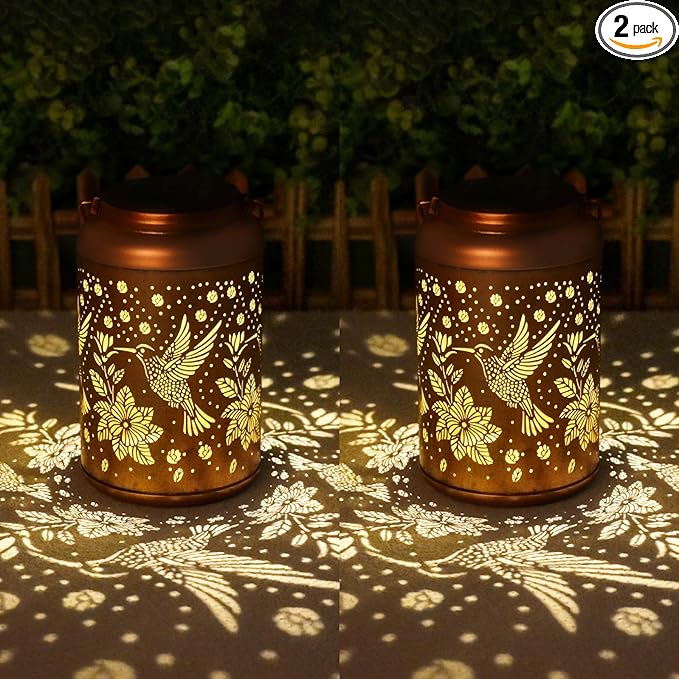 2 Pack Hummingbird Solar Lanterns Outdoor Waterproof Hanging Solar Lights, Birthday Gifts for Women, Men, Mom, Mothers Day Gifts, Outside, Patio, Outdoor, Yard, Lawn, Balcony-VerdiqueGarden