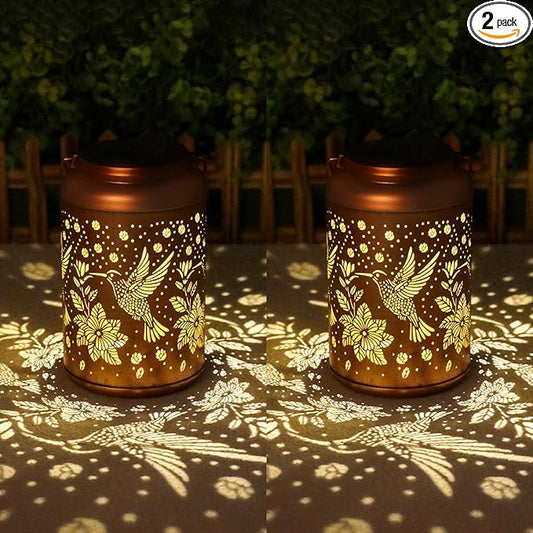 2 Pack Hummingbird Solar Lanterns Outdoor Waterproof Hanging Solar Lights, Birthday Gifts for Women, Men, Mom, Mothers Day Gifts, Outside, Patio, Outdoor, Yard, Lawn, Balcony-VerdiqueGarden