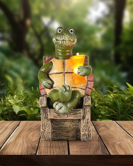 iStatue Solar-Powered Turtle Figurine Light with Glowing Cup - 5.5 in Lifelike LED Decorative Lamp for Outdoor Ambiance - Patio Table, Yard & Garden Decor (Turtle)-VerdiqueGarden