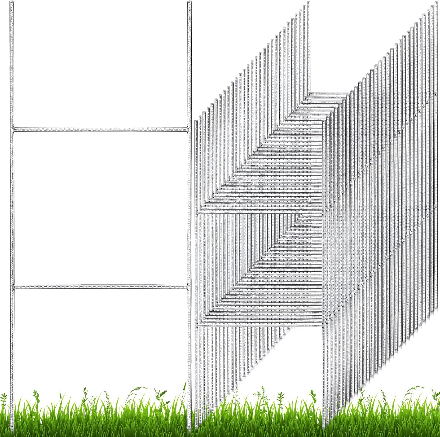 200 Pcs H Stakes for Yard Signs 24'' x 10'' Metal Heavy Duty H Frame Lawn Wire Stakes Weatherproof Metal Sign Holder Bulk for 4mm 5mm Corrugated Signs Board Guidepost Yard House Garden Decor-VerdiqueGarden