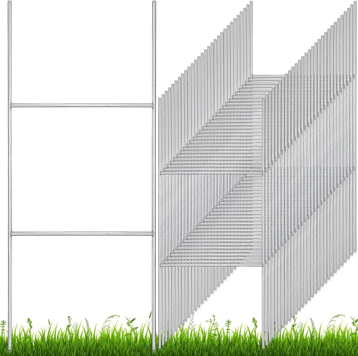 100 Pcs H Stakes for Yard Signs 24'' x 10'' Metal Heavy Duty H Frame Lawn Wire Stakes Weatherproof Metal Sign Holder Bulk for 4mm 5mm Corrugated Signs Board Guidepost Yard House Garden Decor-VerdiqueGarden