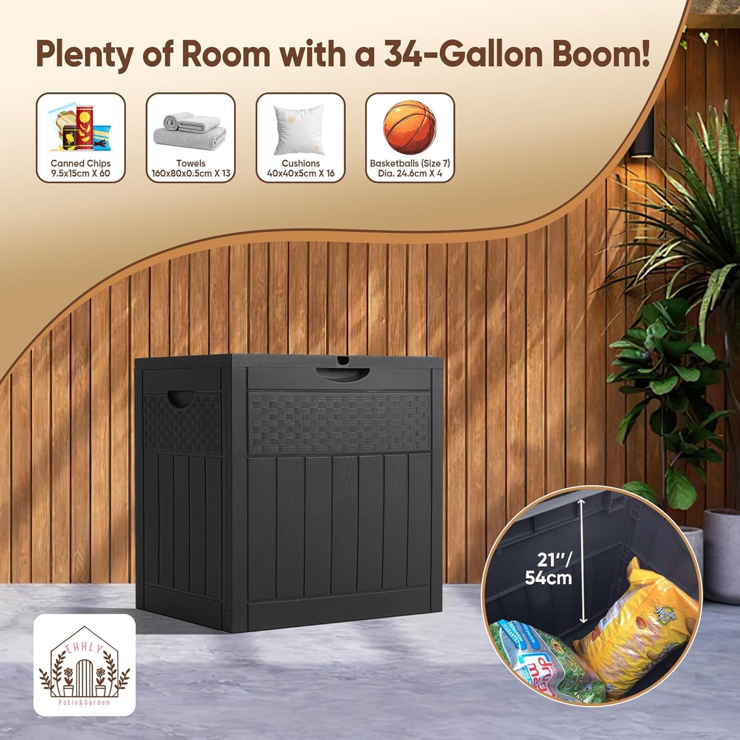 33 Gallon Deck Box, Small Outdoor Storage Box Waterproof, Lockable Secure Package Bin Delivery Box for Outside Front Porch, Patio Cushions Storage Box, Delivery Driver Snack Box for Porch, Black-VerdiqueGarden
