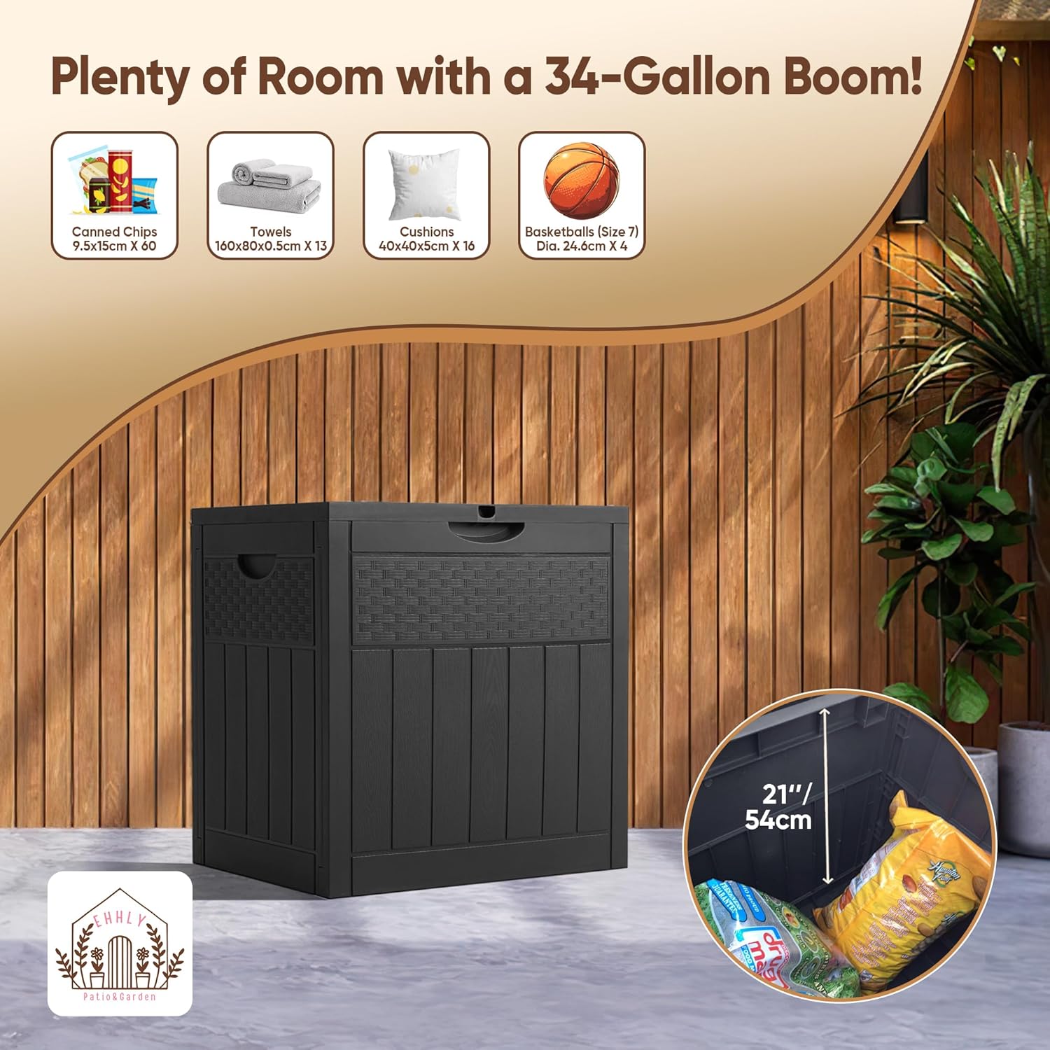 33 Gallon Deck Box, Small Outdoor Storage Box Waterproof, Lockable Secure Package Bin Delivery Box for Outside Front Porch, Patio Cushions Storage Box, Delivery Driver Snack Box for Porch, Black-VerdiqueGarden