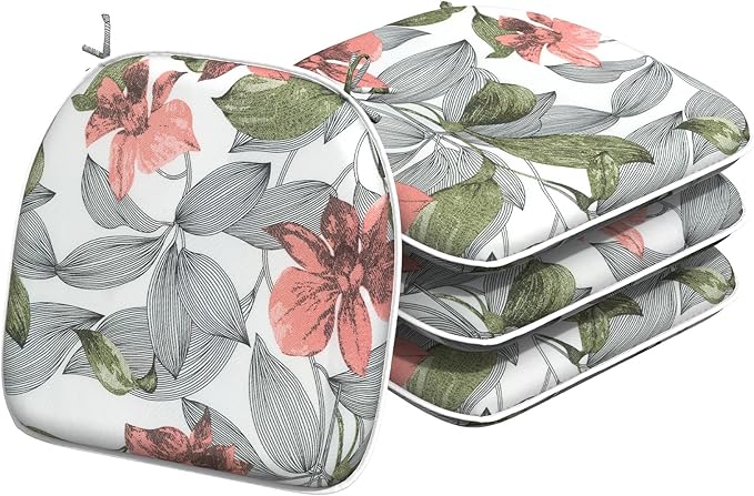 Indoor/Outdoor Chair Cushions 16x17 Inch, Patio Chair Cushions with Ties, All Weather Seat Cushions for Patio Furniture Home Garden Chair Use, Set of 4, Clemens Noir Pink-VerdiqueGarden