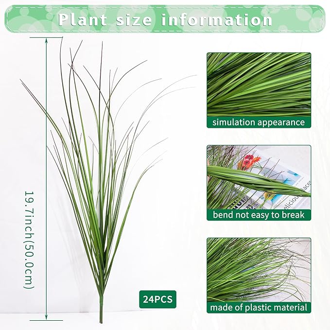 24Pcs Artificial Grass Plants, Faux Shrubs Wheat Grass, Artificial Tall Grass Fake Plants for Outdoor Decor,Artificial Greenery Stems Weed for Room Indoor Home Decor（Green Red Tail）-VerdiqueGarden